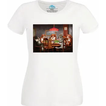 Dámské tričko Dámské tričko Partička pokeru přítel v nouzi (Skladem XS-4XL) (Velikost: L, Barva: Bílá)