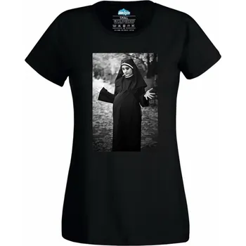 Dámské tričko Těhotná Jeptiška (Skladem XS-4XL) (Velikost: 4XL, Barva: Černá)