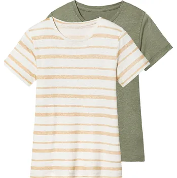 Dívčí tričko lupilu® Dívčí triko s podílem lnu, 2 kusy (122/128, khaki/bílá)