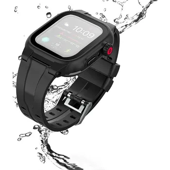 Pouzdro na mobilní telefon Kryt / pouzdro SHELLBOX pro Apple Watch 44mm SE / SE (2022) / 6 / 5 / 4 - celotělové + řemínek - voděodolný - černý