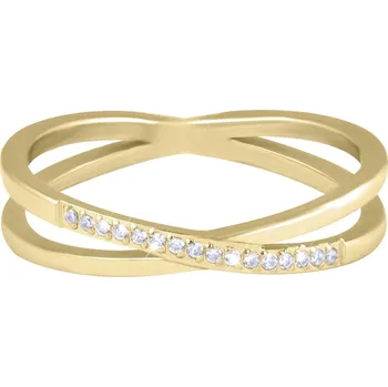 Prsten Troli Pozlacený dvojitý prsten z oceli s čirými zirkony Gold 52 mm + 2 měsíce na vrácení zboží