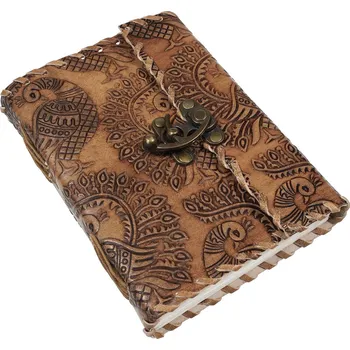 Karnevalový kostým House of Warfare Kožený zápisník s&nbsp;reliéfní ražbou pávů na kožených deskách