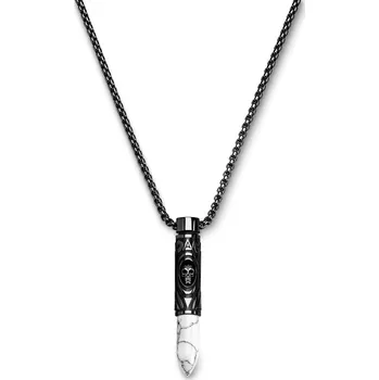 Náhrdelník Rico | Černý náhrdelník z nerezové oceli s přívěskem ve tvaru náboje a bílým howlitem - Arkai