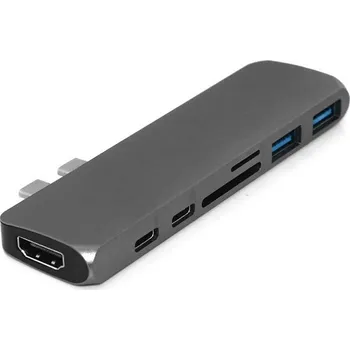 Dokovací stanice / port replikátor pro Apple MacBook Pro - 2x USB-C na 2x USB-C + HDMI + USB-A + SD - šedá