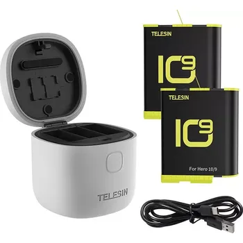 Příslušenství pro videokameru Telesin 3-slot waterproof charger Allin box for GoPro Hero 9 / Hero 10 + 2 batteries GP-BTR-905-GY-B