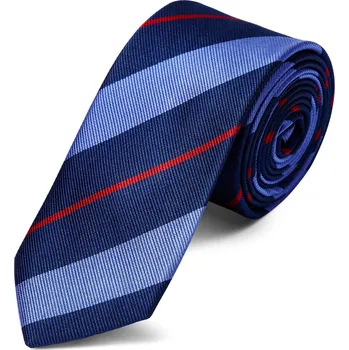 Kravata Pastelově modrá a červená pruhovaná navy hedvábná kravata 6 cm - Trendhim