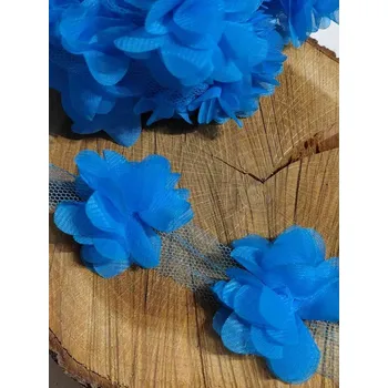 Krajka Prýmek květ na tylu šíře 60 mm barva modrá azuro