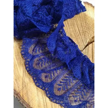 Krajka Silonová krajka / volánek šíře 90 mm řasená tmavě modrá