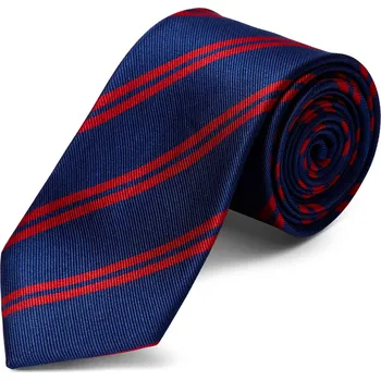 Námořnicky modrá hedvábná kravata s dvojitým červeným proužkem 8 cm - Trendhim