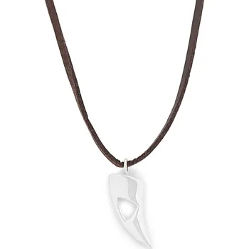 Přívěsek Žraločí zub s výřezem ve stříbrné barvě na kožené šňůře - Lucleon