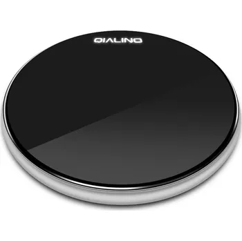 Bezdrátová nabíječka / nabíjecí podložka Qi QIALINO - kov / sklo - stříbrná / černá