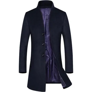 Pánský zimní kabát Vlněný pánský kabát slim business Barva: Tmavě Modrá, Velikost: XL