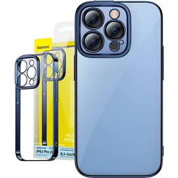 Telefonní příslušenství Baseus Sada průhledného pouzdra Glitter a tvrzeného skla iPhone 14 Pro modré