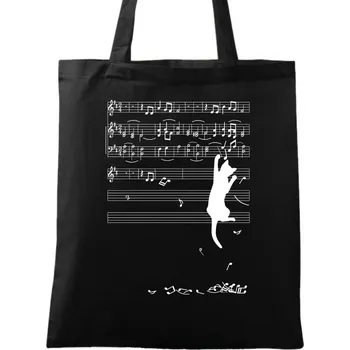 Bavlněná taška Kočka a Noty (Barva: Černá)