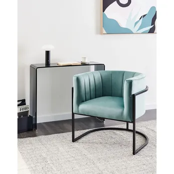 Křeslo Křeslo mátově zelené sametové čalounění černý kovový rám zaoblený tvar glamour styl obývací pokoj ložnice Beliani
