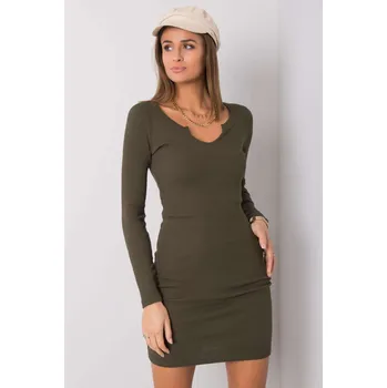 Dámské šaty RUE PARIS Bavlněné vypasované žebrované šaty khaki Velikost: M