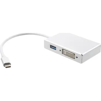 Video kabel Přepojka / adaptér pro Apple MacBook - USB-C na HDMI / DVI-I / VGA + USB-A - kovová - stříbrná