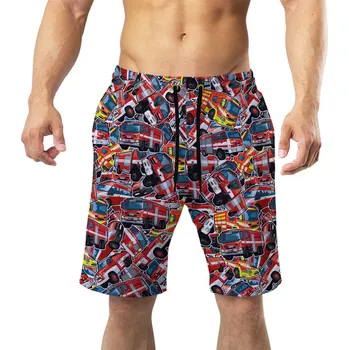 Pánské plavky Pánské plavky long – Hasičské vozy (Velikost: XL)