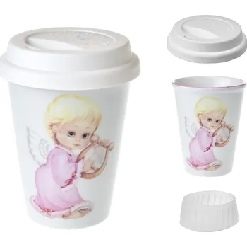 Český porcelán, Dubí Pohárek na kávu sebou Coffee to Go! anděl růžový - 310 ml