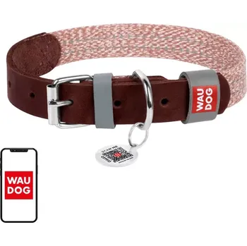 Obojek pro psa Waudog Dog collar made of natural leather and recycled material with QR code