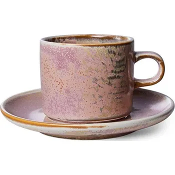 Rustikálně růžový porcelánový šálek s podšálkem Chef - Ø 8*6,5 cm / 220 ml