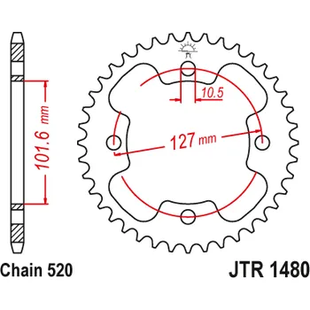 Řetězová sada pro motocykl JT JTR1480.37 Zadní kolečko (rozeta), 37 zubů, 520