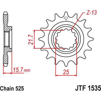 Motodíl JT JTF1535.15RB Přední kolečko (pastorek), 15 zubů, 630 KAWASAKI ZX6R 98-02