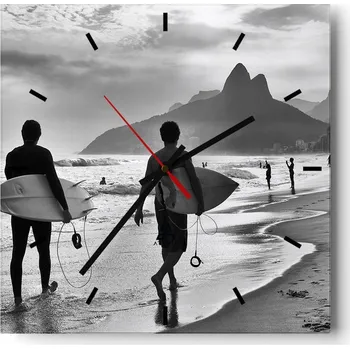 Hodiny Velké nástěnné hodiny 40x40 Surfer Skleněné hodiny Čtvercové Tiché