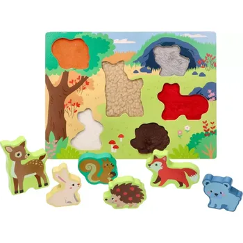 Dřevěná hračka Adam Toys zábavné vkládací puzzle lesní zvířátka 3D