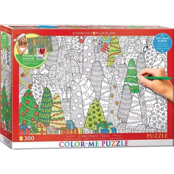 Puzzle Eurographics Color Me Puzzle vánoční stromky 300 dílků se sadou na zavěšení