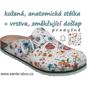 Dámská zdravotní obuv SANTÉ N/71/10K/H zdravotní pantofel bílá+květy, bílá - 38