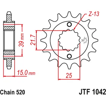 Řetězová sada pro motocykl JT JTF1042.15 Přední kolečko (pastorek), 15 zubů, 520