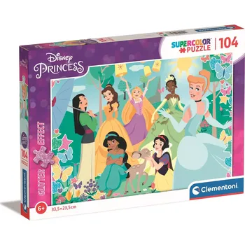 Puzzle CLEMENTONI Třpytivé Disney princezny v zahradě 104 dílků