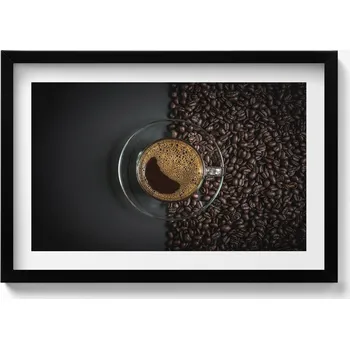 Obraz Dekorativní nástěnný obraz v černém rámu s grafikou loft Káva a zrnka 60x40 cm