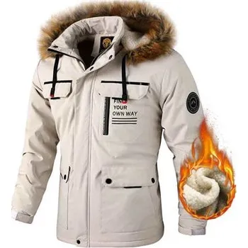 Pánský zimní kabát Pánská zimní bunda ND815 Barva: Béžová, Velikost: L