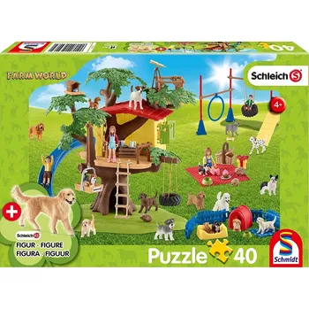 Puzzle Puzzle SCHMIDT SCHLEICH šťastní pejsci, 40 dílků + figurka