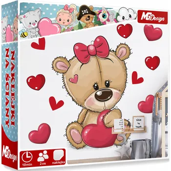 Samolepící dekorace XL VELKÁ Samolepka na stěnu MEDVÍDEK se SRDÍČKY 115x97