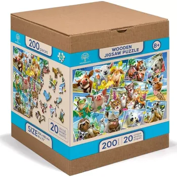 Puzzle Dřevěné puzzle 2v1 Zvířecí pohlednice WOODEN CITY, 505 dílků