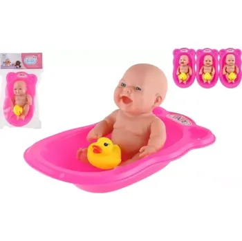 Panenka Teddies Miminko s kačenkou 20cm ve vaničce plast pevné tělo v sáčku 22x35x7cm