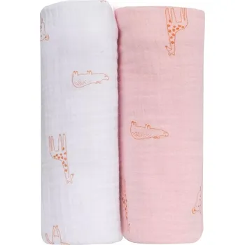 Plena BUBABA BIO mušelínové pleny 70 x 70 cm 2ks růžová/bílá