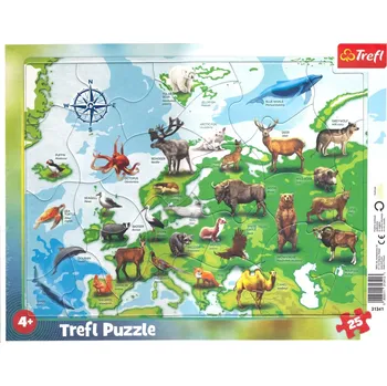 Puzzle TREFL Puzzle Mapa Evropy se zvířátky 25 dílků