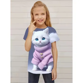Roztomilé dívčí tričko s potiskem kočičky - různé potisky Barva: kočička ve svetru (S35TX2644), Velikost: 110