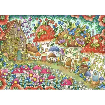 Puzzle RAVENSBURGER Roztomilé houbové domečky na květinové louce 1000 dílků