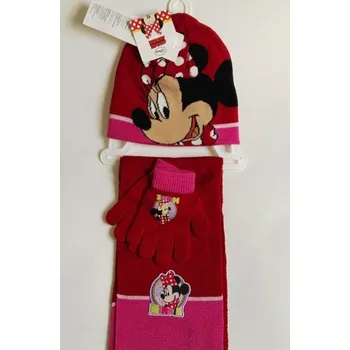 Čepice Hřejivý zimní set Disney Minnie Mouse čepice, rukavice a šála- červený