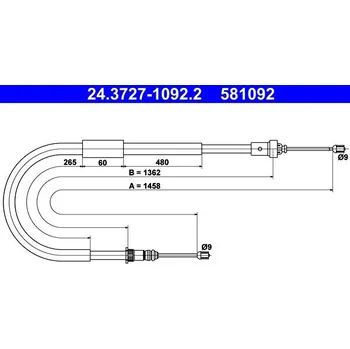 Lanko parkovací brzdy Tažné lanko, parkovací brzda ATE 24.3727-1092.2