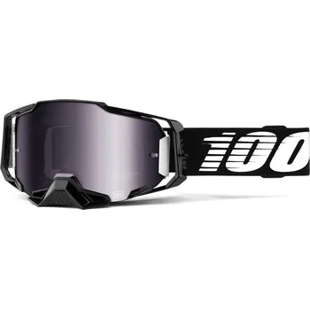 Motocyklové brýle 100percent MX brýle 100% ARMEGA Black stříbrné chrom plexi s čepy pro slídy