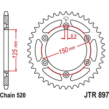 Řetězová sada pro motocykl JT JTR897.50 Zadní kolečko (rozeta), 50 zubů, 520 KTM SX/EXC