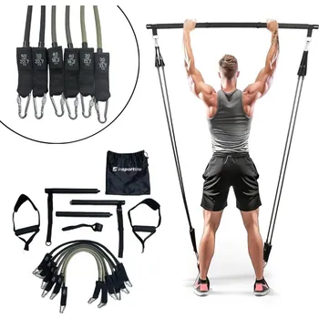 inSPORTline Ancairo posilovací tyč s expandéry a dveřní kotvou