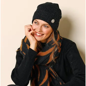 Čepice Čepice s ozdobným bižu knoflíkem černá