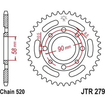 Řetězová sada pro motocykl JT JTR279.30 Zadní kolečko (rozeta), 30 zubů, 520